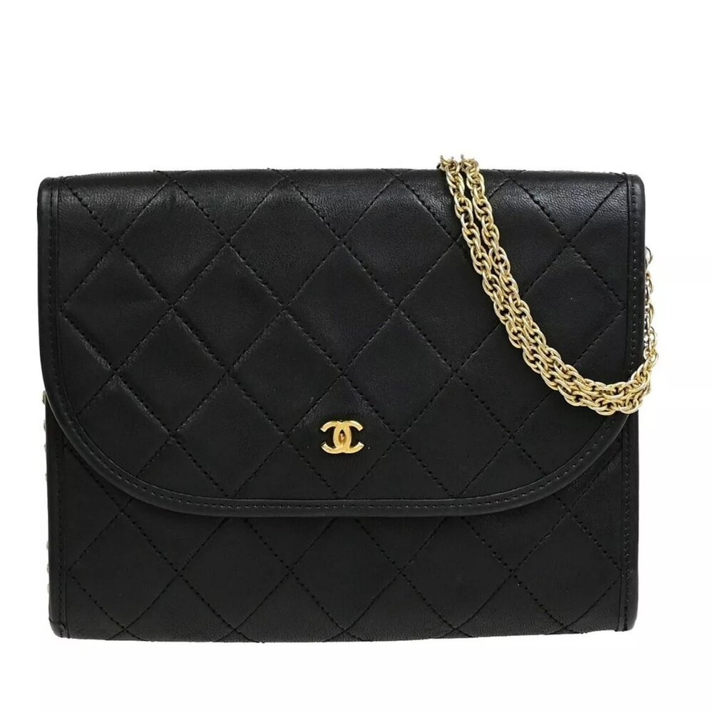 CHANEL CC Logo Mini Matelasse Chain Shoulder Bag Leather Black GHW 600RF228
